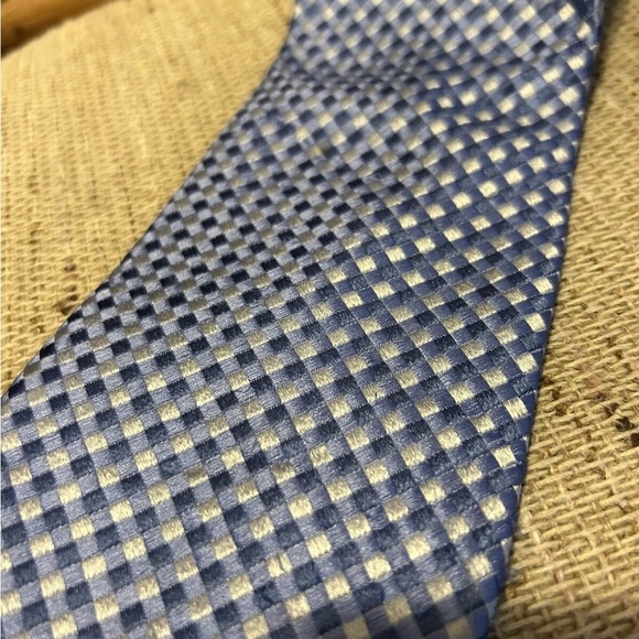 Nicole Miller Blue and Silver Checkered Men's All Silk Tie - Picture 2 of 9
